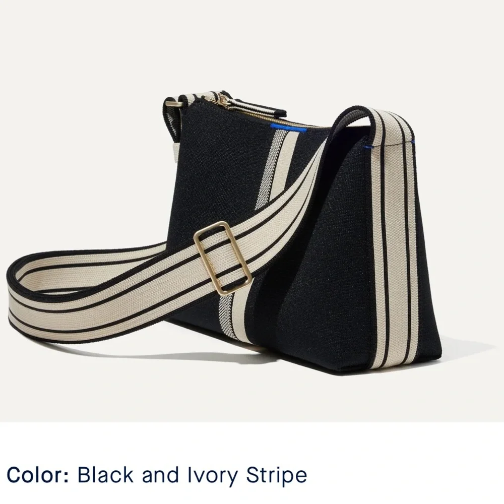 🆕 Rothy's Black Ivory Stripe Crossbody Bag Purse Shoulder Bag Sleek Pocket Zip